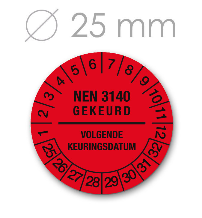 Keuringssticker 25 mm ROOD